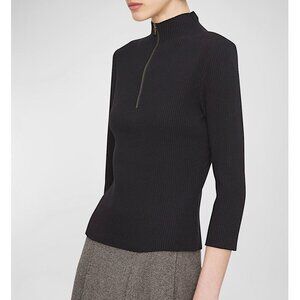 VINCE Ribbed 3/4 Sleeve Half Zip Cotton Blend Sweater